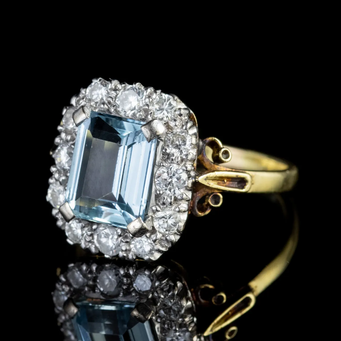 Aquamarine Diamond Ring 18Ct Gold Dated 1989