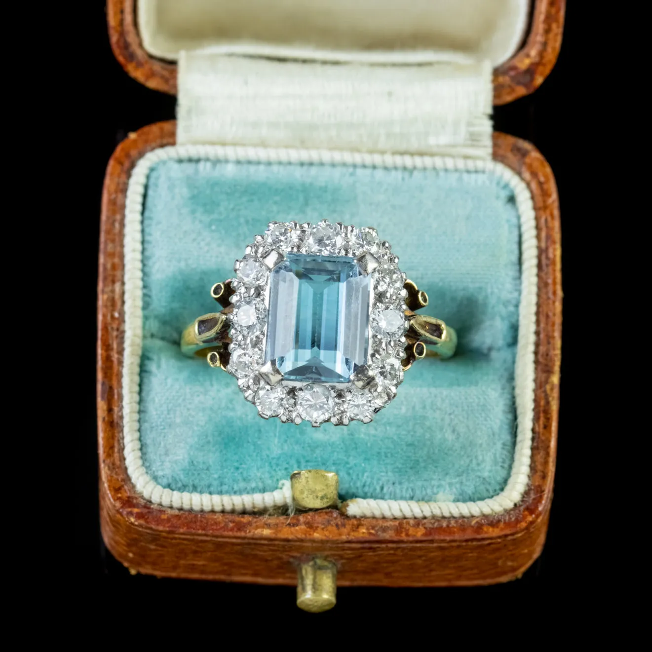 Aquamarine Diamond Ring 18Ct Gold Dated 1989