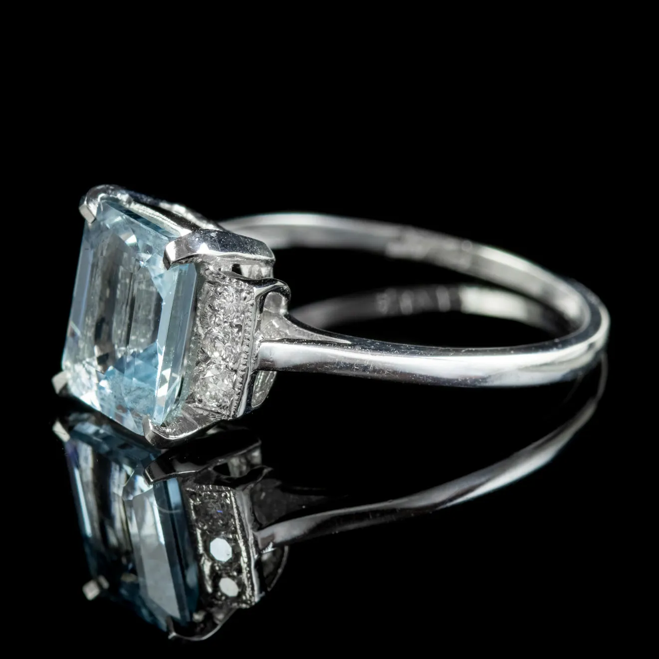 Aquamarine Diamond Ring Platinum 2.85ct Emerald Cut Aqua