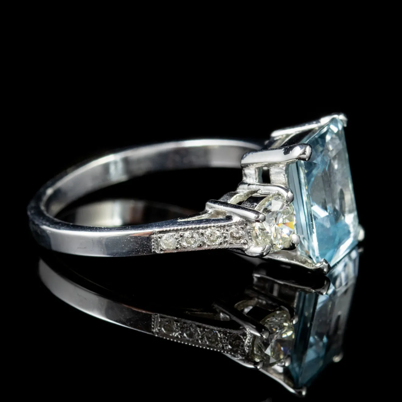 Aquamarine Diamond Trilogy Ring Platinum 3.80Ct Aqua