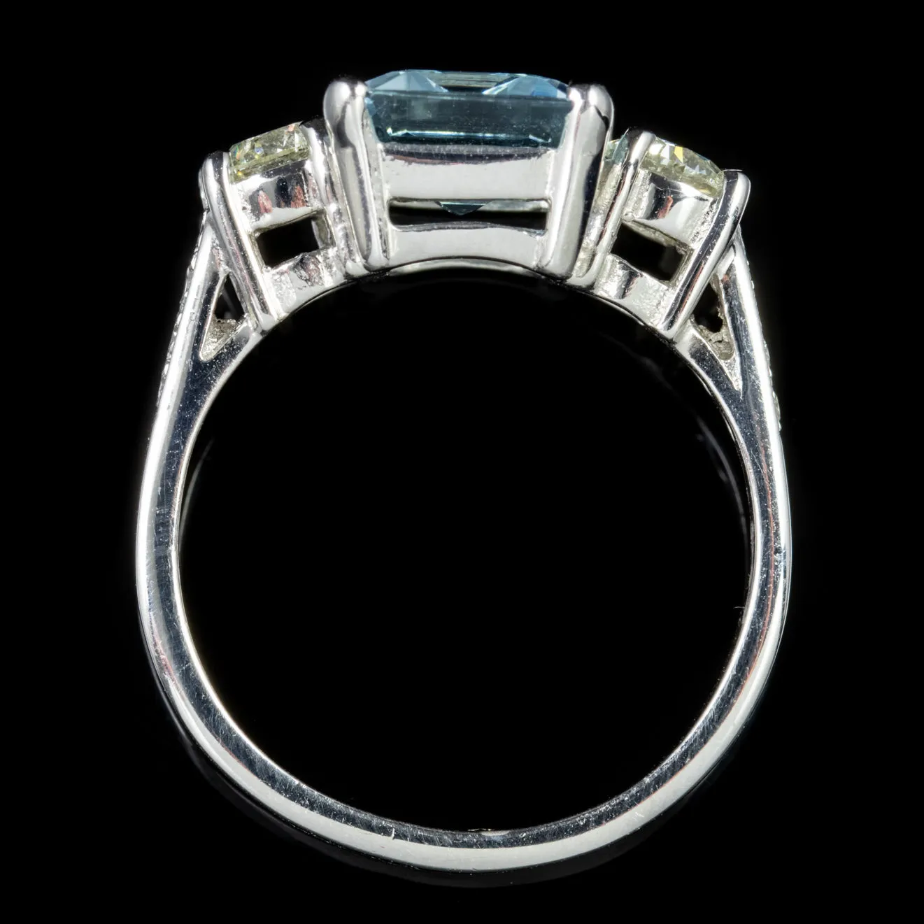 Aquamarine Diamond Trilogy Ring Platinum 3.80Ct Aqua