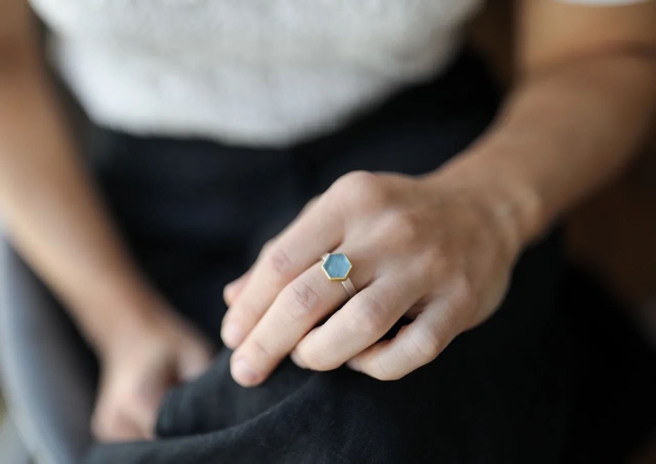 Aquamarine Hexagon Slice Ring