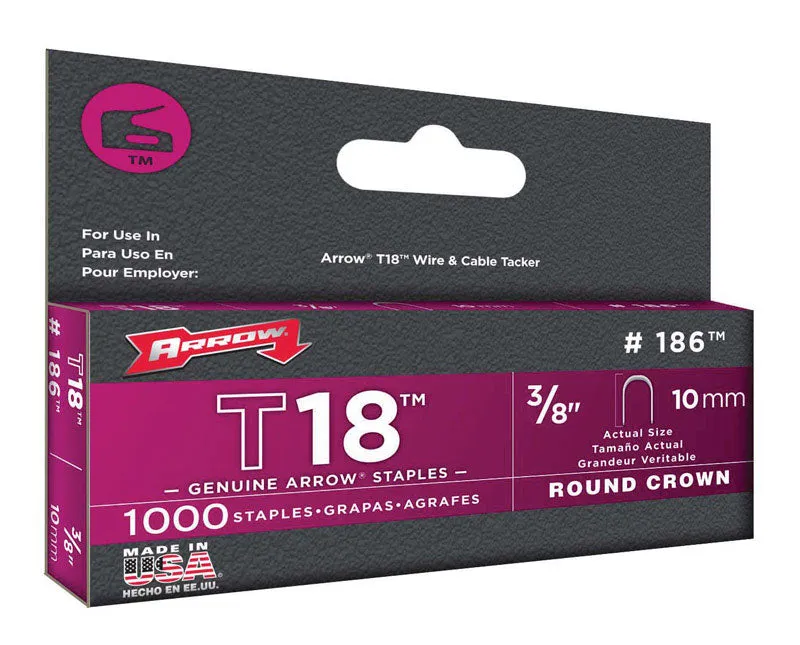 Arrow T18 3/16 in. W X 3/8 in. L 18 Ga. Round Crown Wire Staples 1000 pk