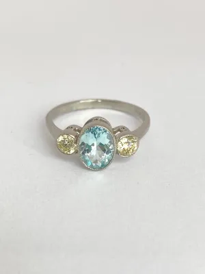 Art Deco (1930s) Platinum Aquamarine and Diamond Ring