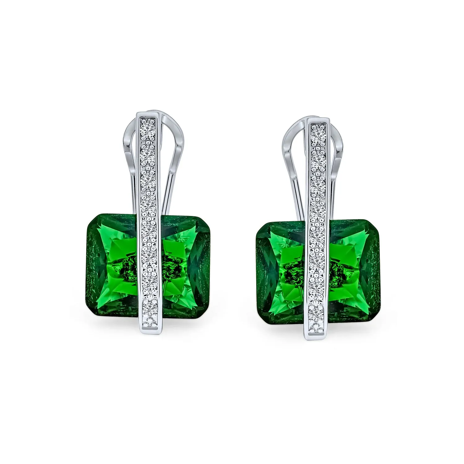 Art Deco Rectangle Emerald Cubic Zirconia CZ Drop Earrings More Colors