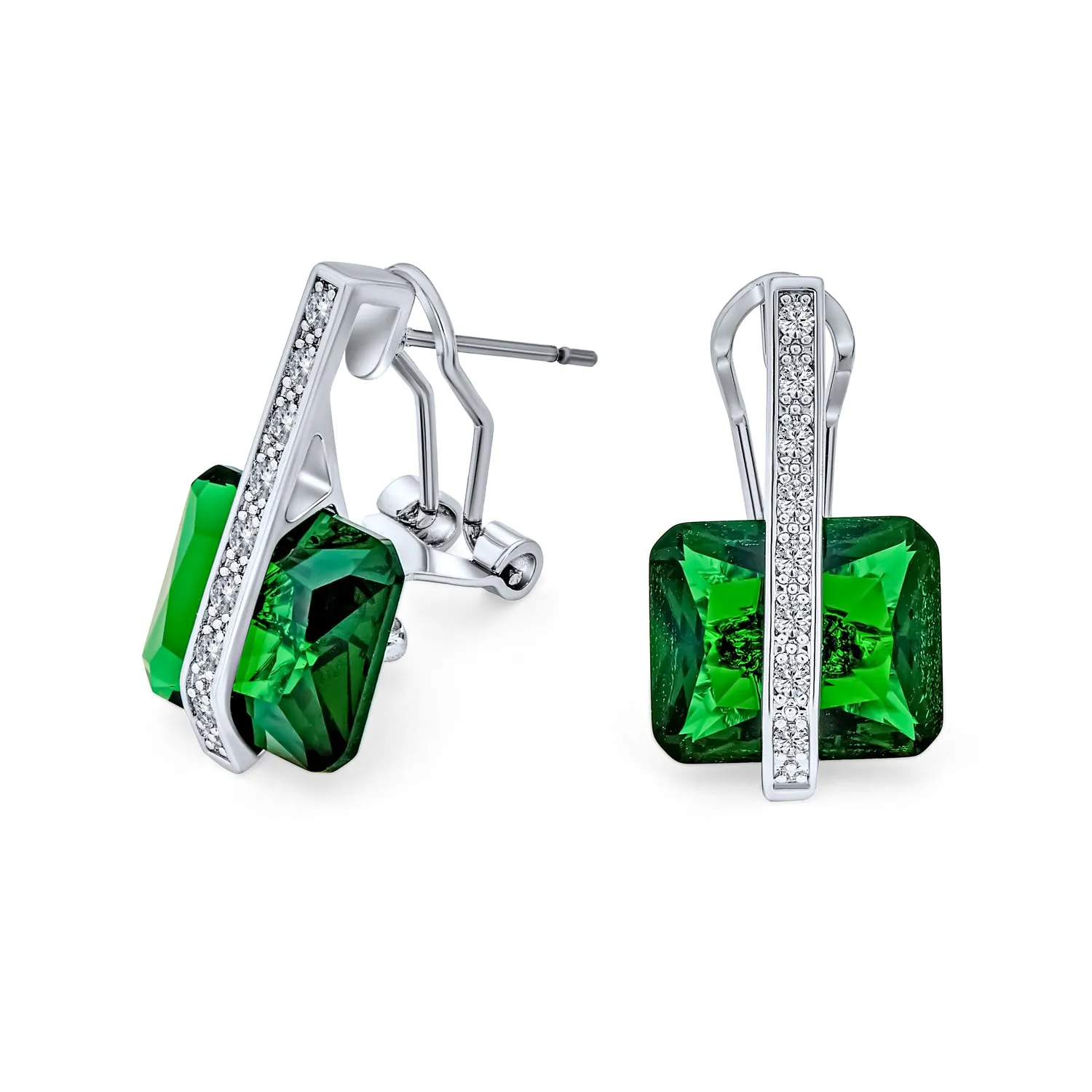 Art Deco Rectangle Emerald Cubic Zirconia CZ Drop Earrings More Colors