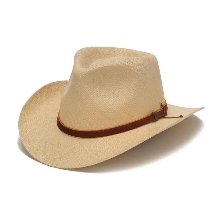 Austral Beige Straw Panama Hat - The Kent With Leather Band