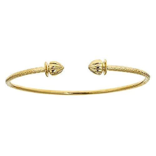 Better Jewelry 14K Yellow Gold West Indian Bangle w. Acorn Ends