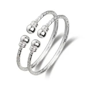 Better Jewelry Ball w. Double Halo Ends .925 Sterling Silver West Indian Baby Bangles, 1 pair