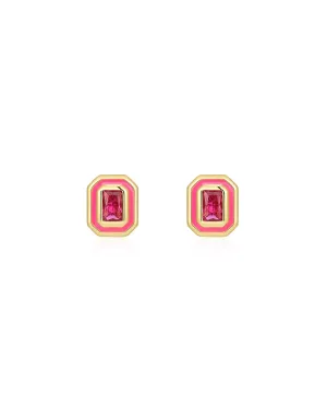 Bezel Studs- Hot Pink- Gold