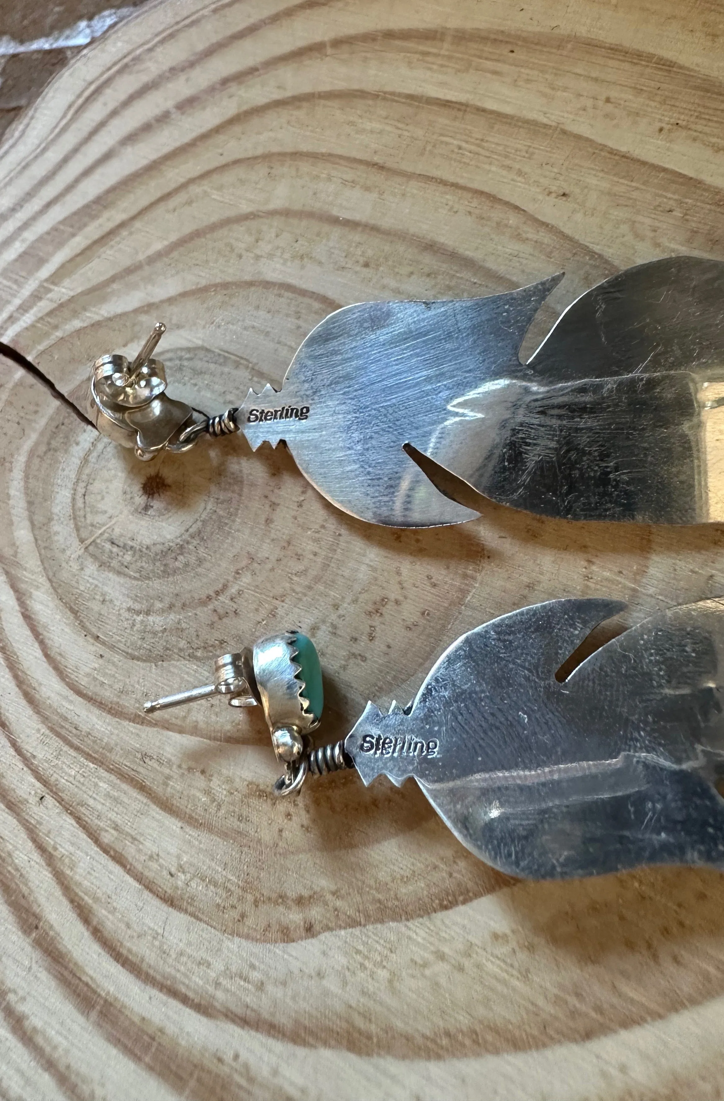 BIRDS OF A FEATHER Silver and Turquoise Navajo Statement Earrings