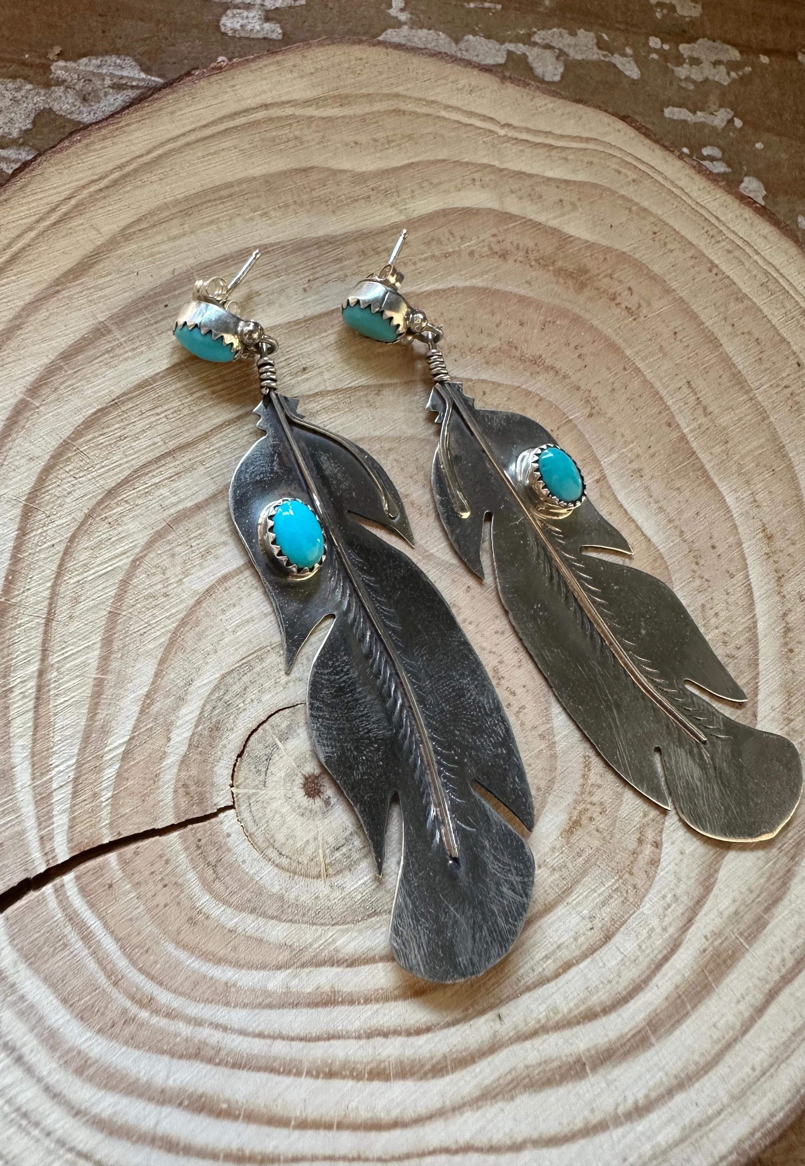 BIRDS OF A FEATHER Silver and Turquoise Navajo Statement Earrings