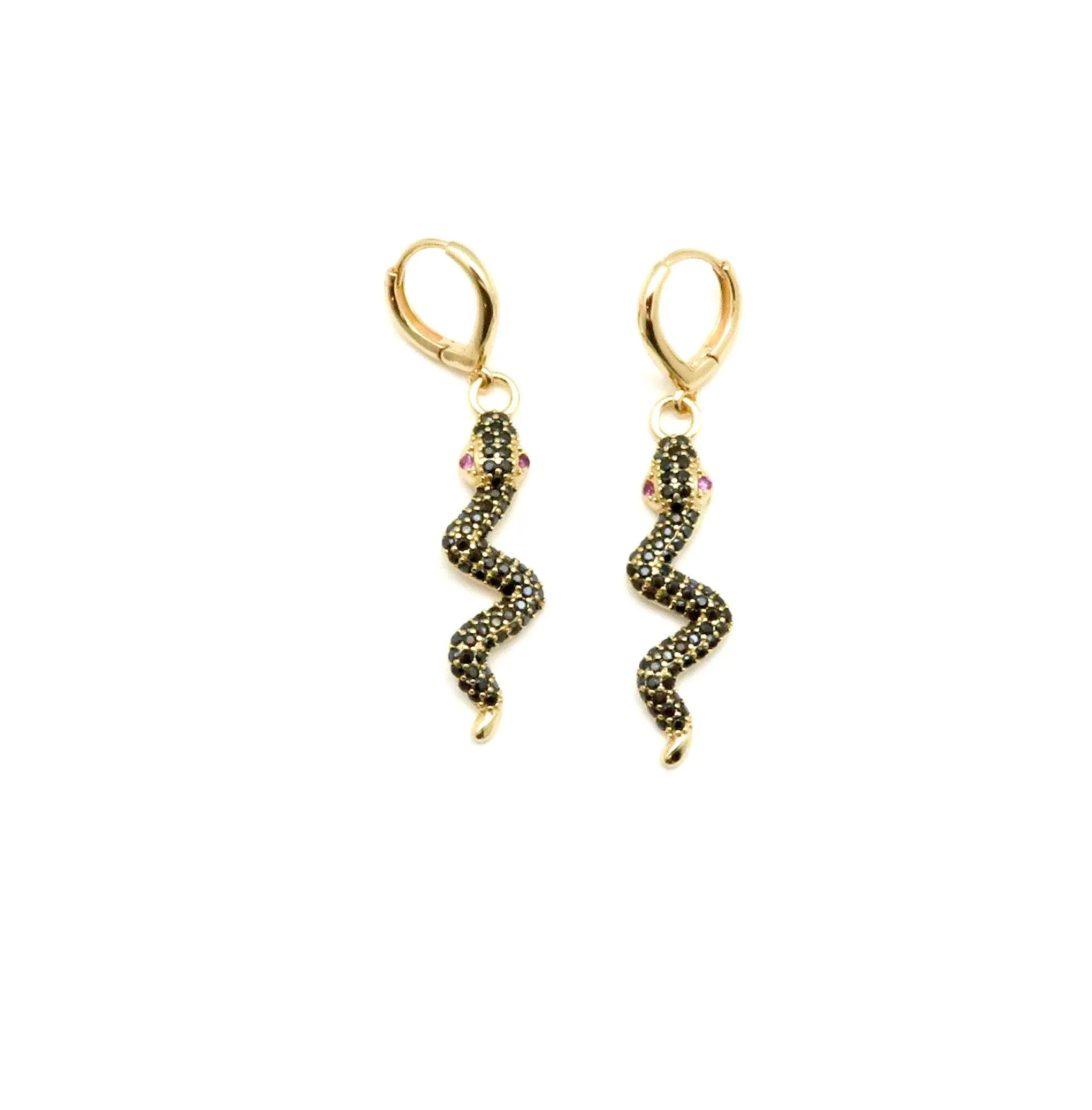 Black and Gold Snake Hoop Earrings