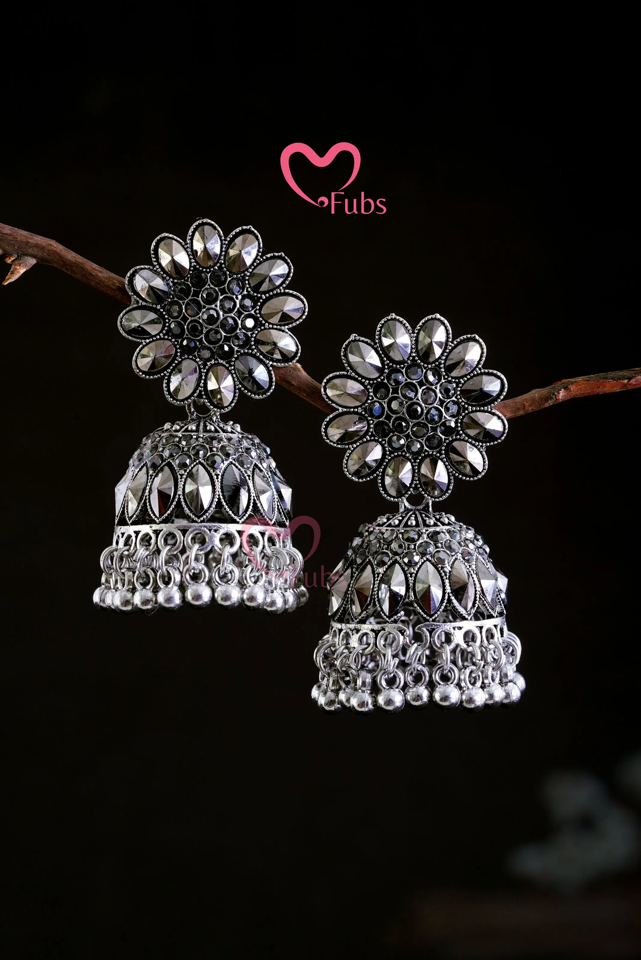 Black Gemstone Oxidized Jhumka