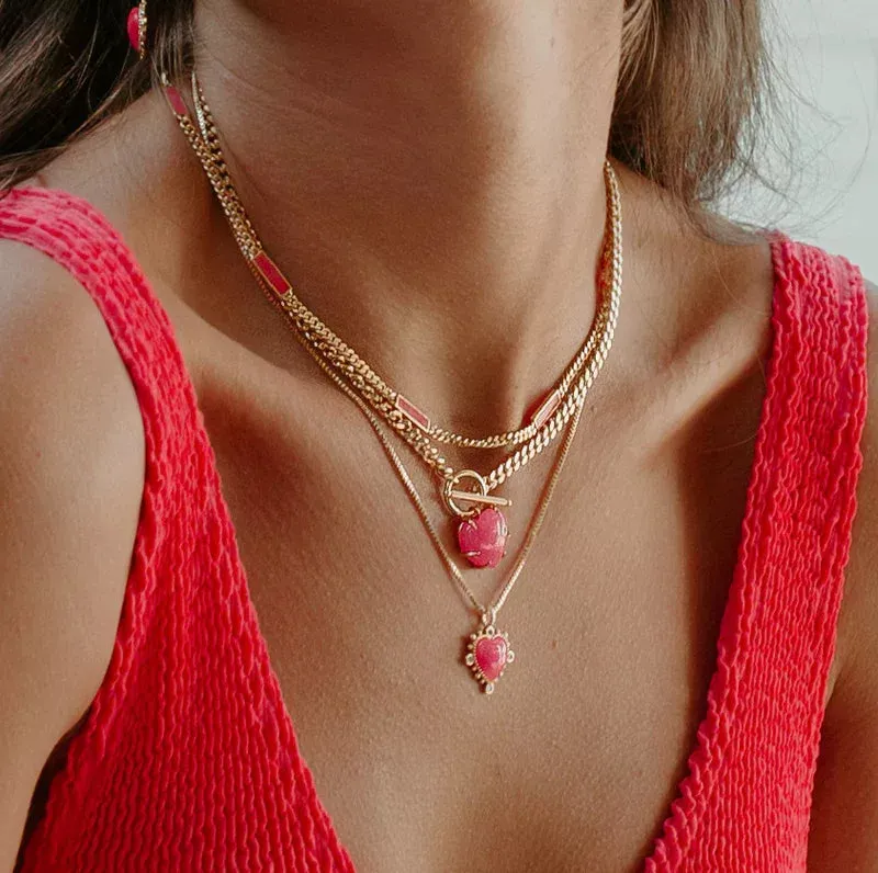 Blake Hot Pink Chalcedony Stone Inlay Necklace