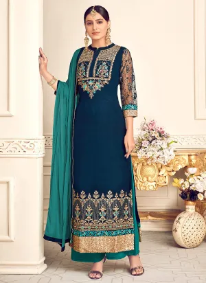 Blue and Turquoise Pakistani Palazzo Suit