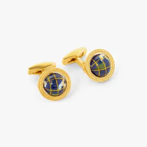 Blue Lapis Yellow Gold Plated Sterling silver Globe Cufflinks