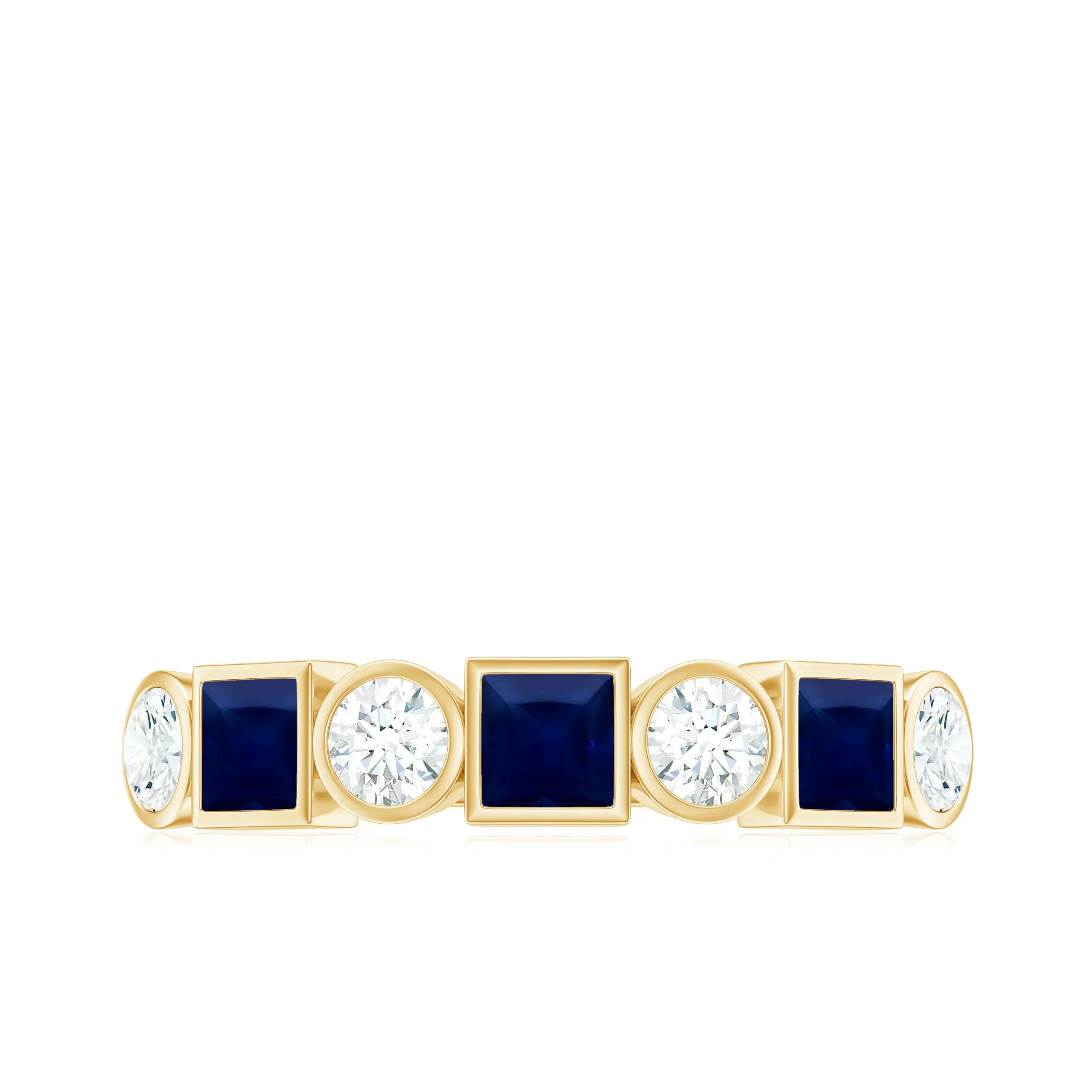 Blue Sapphire and Diamond Half Eternity Ring in Bezel Setting