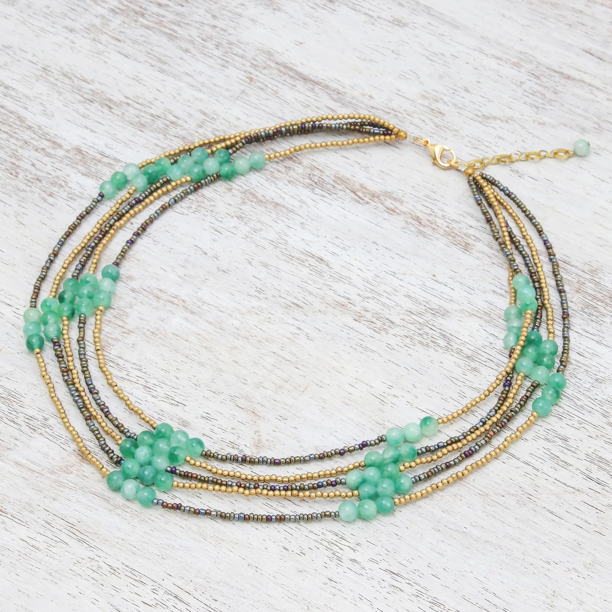 Boho Elegance in Green Green Quartz Beaded Strand Necklace from Thailand