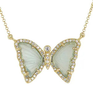 Butterfly Necklace With Blue Green Tourmaline and Diamonds