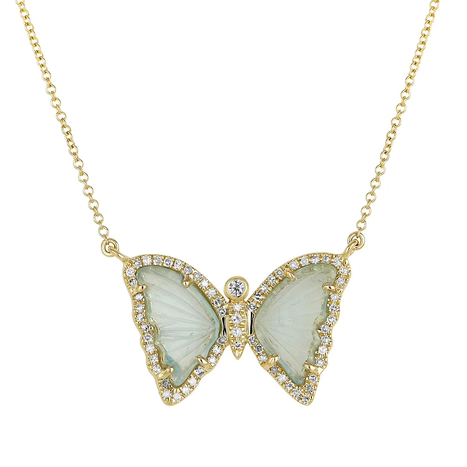 Butterfly Necklace With Blue Green Tourmaline and Diamonds