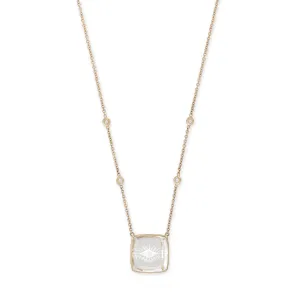 CARVED EYE BURST CLEAR QUARTZ SQUARE NECKLACE