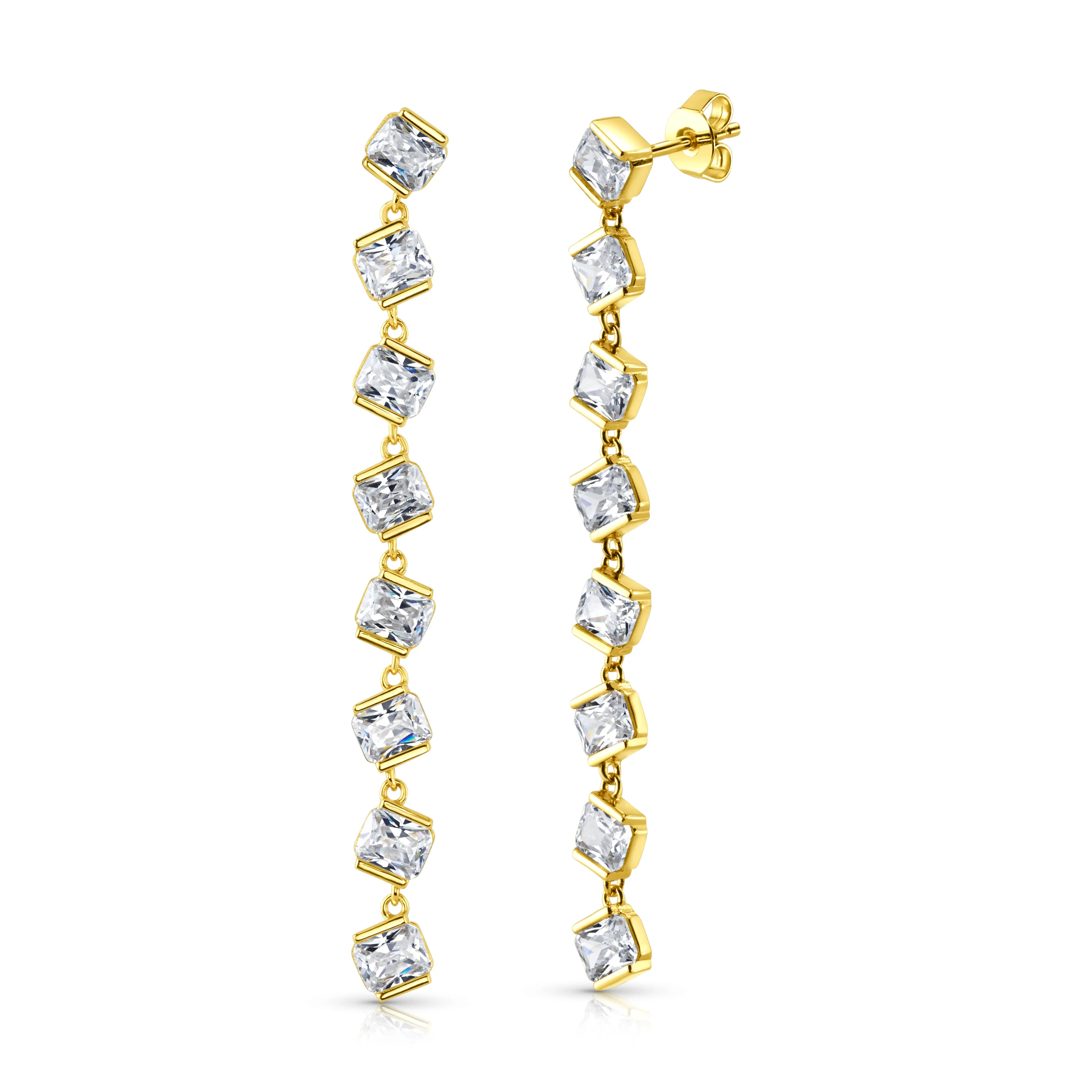 CASCADING CZ DANGLE EARRING, GOLD