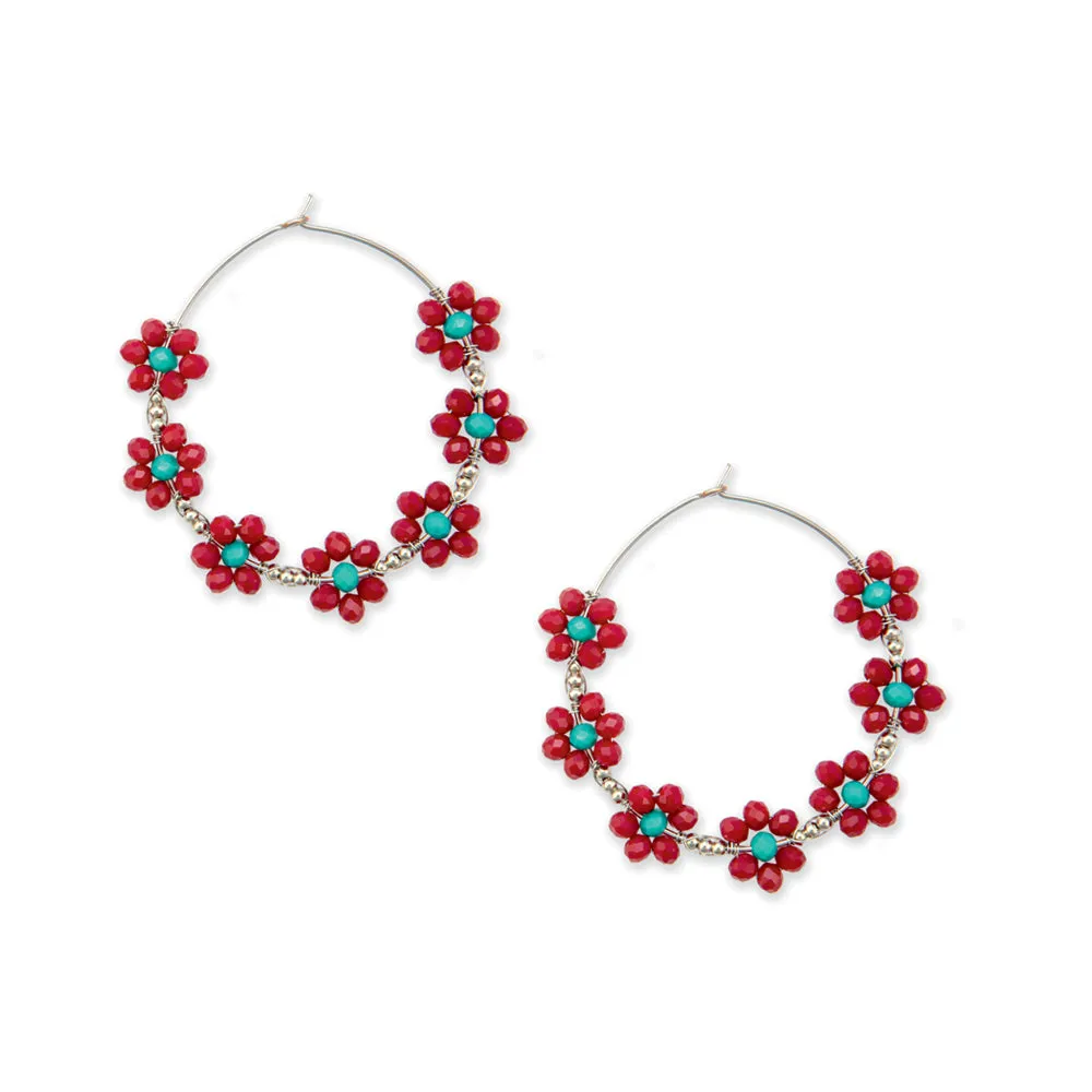 Circle of Flowers Gemstone Hoop Earrings