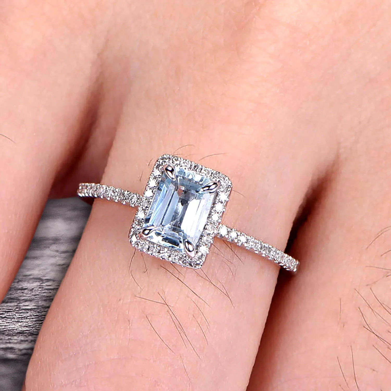 Classic And Stunning Look 10k White Gold 1.5 Carat Emerald Cut Aquamarine Engagement Ring