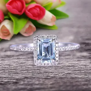 Classic And Stunning Look 10k White Gold 1.5 Carat Emerald Cut Aquamarine Engagement Ring