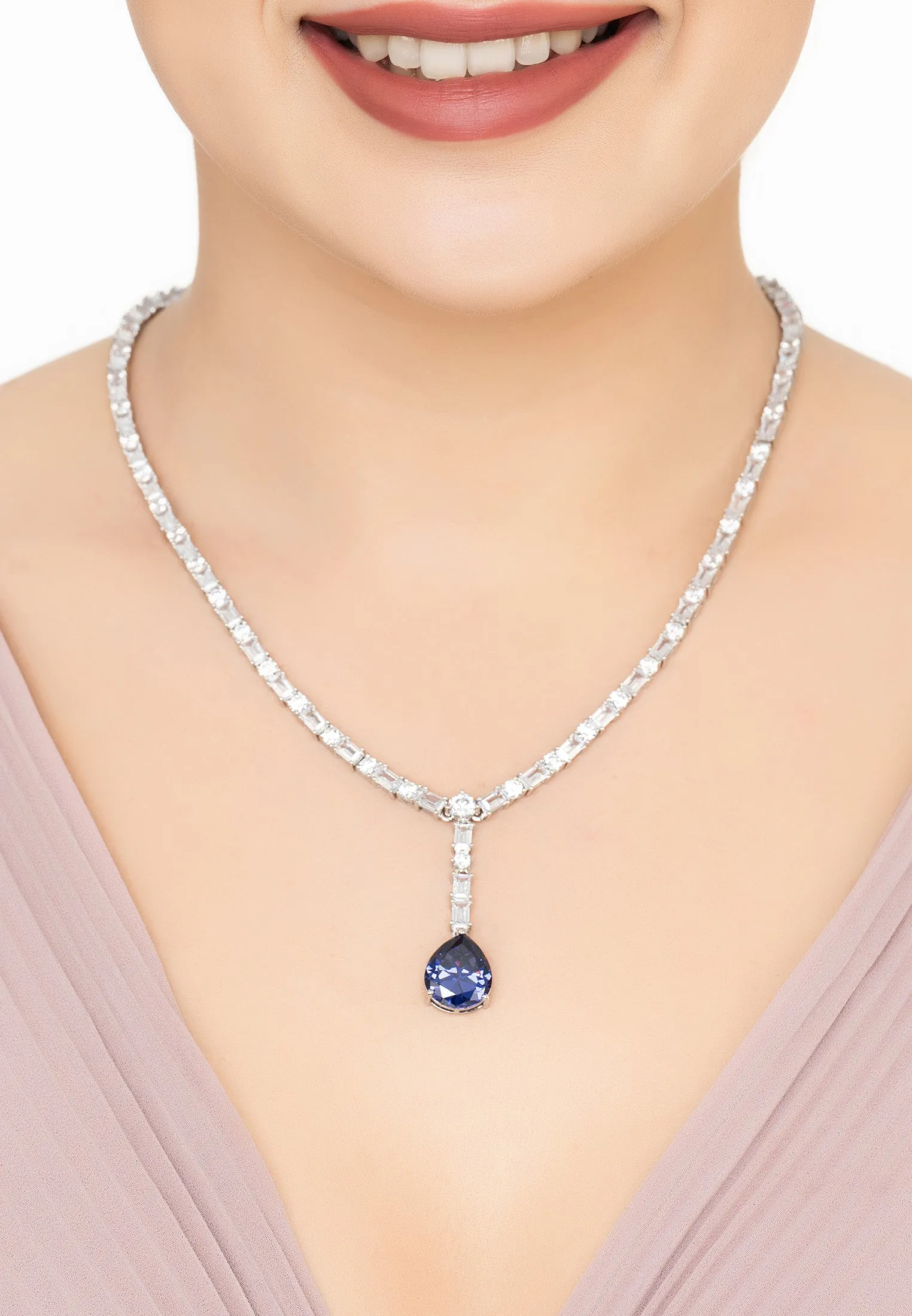 Claudette Statement Necklace Silver Tanzanite