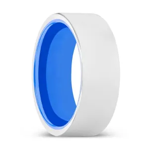 CLIVE | Blue Ring, Silver Tungsten Ring, Shiny, Flat