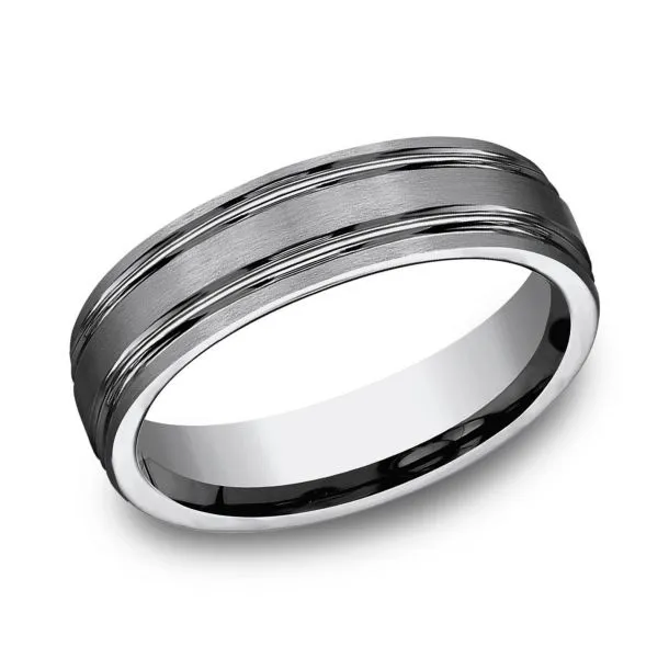 Comfort-Fit Satin Titanium Beveled Wedding Band