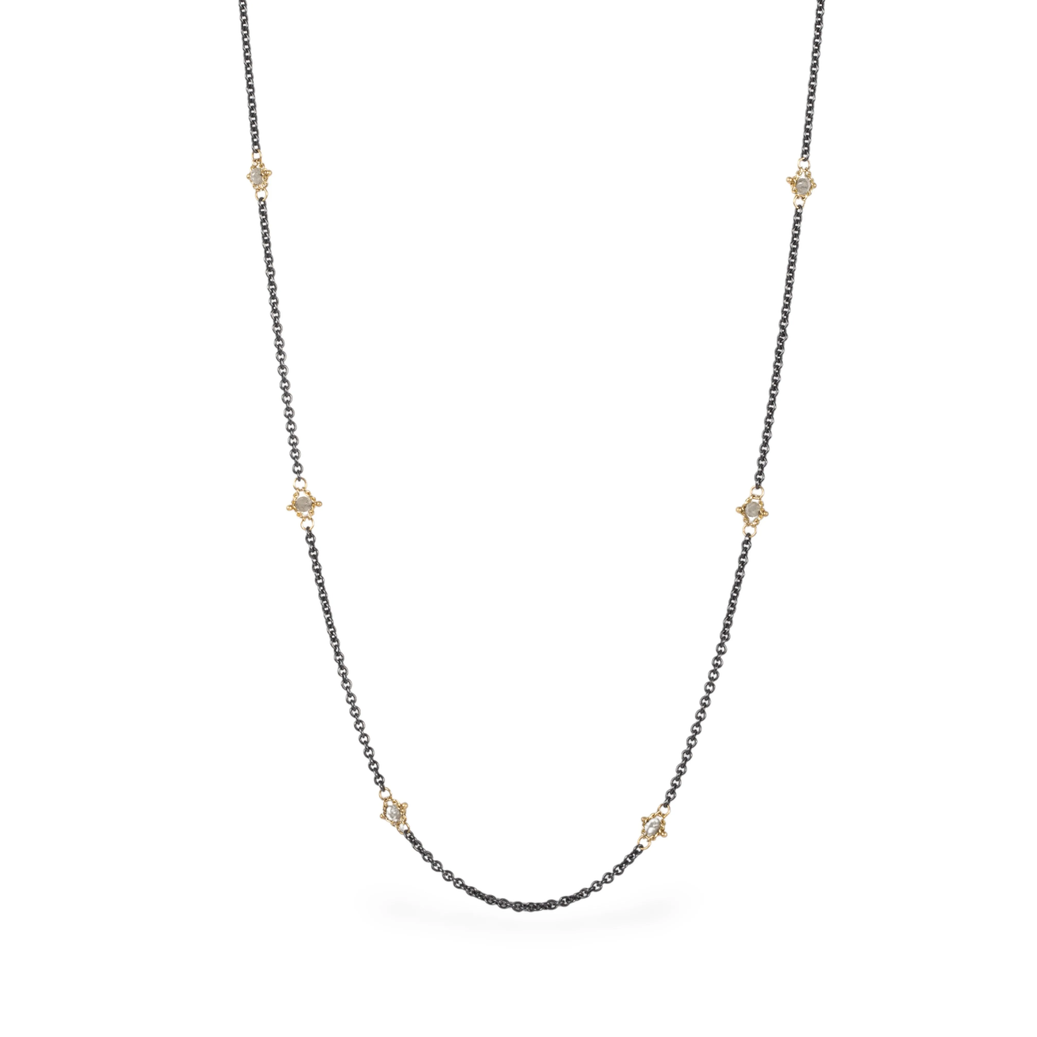 Contrast Petite Stone Necklace in Silver Diamond