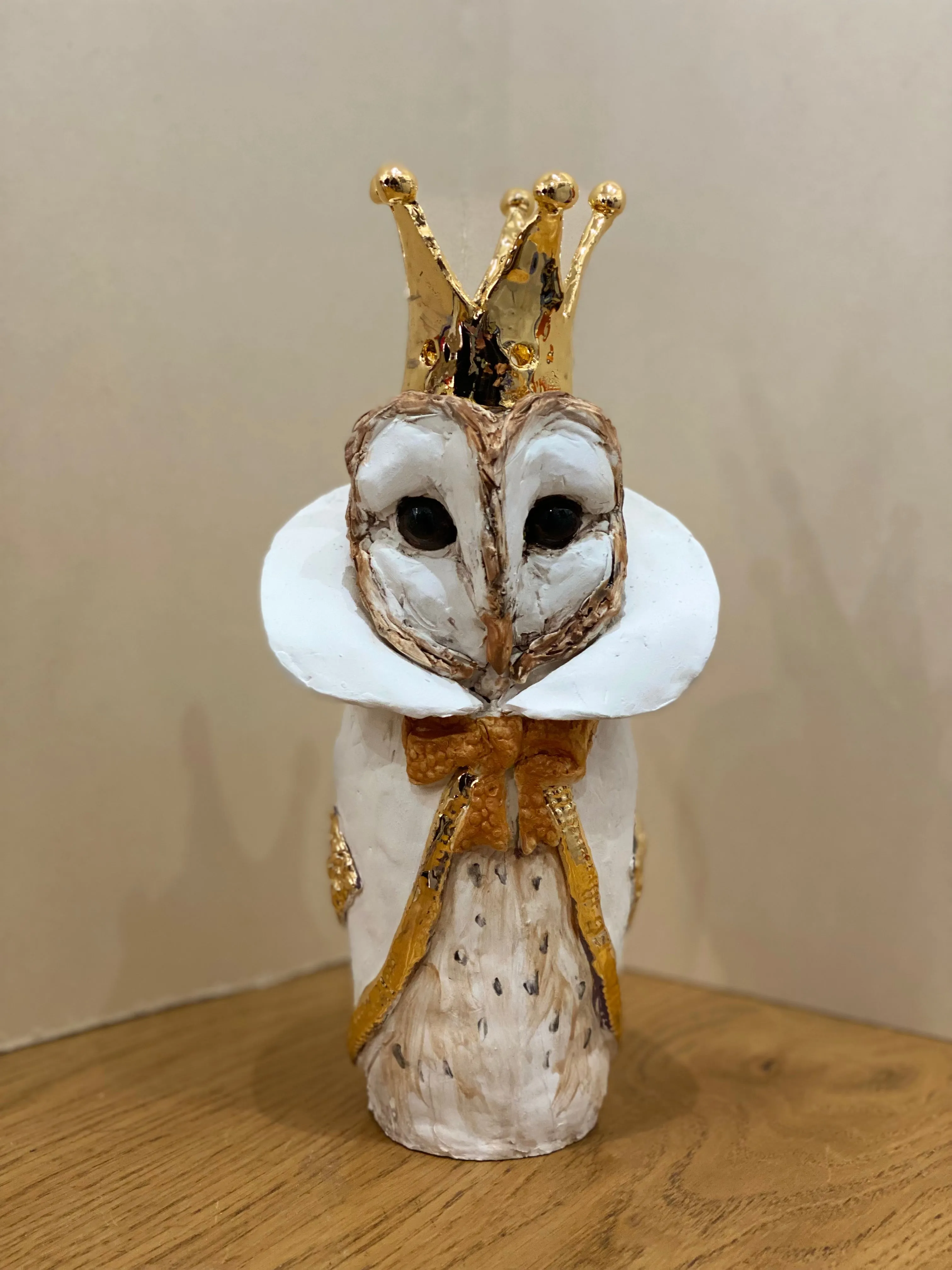 Crowned Owl Bust Original Sculpture by Louise Brown SOLD