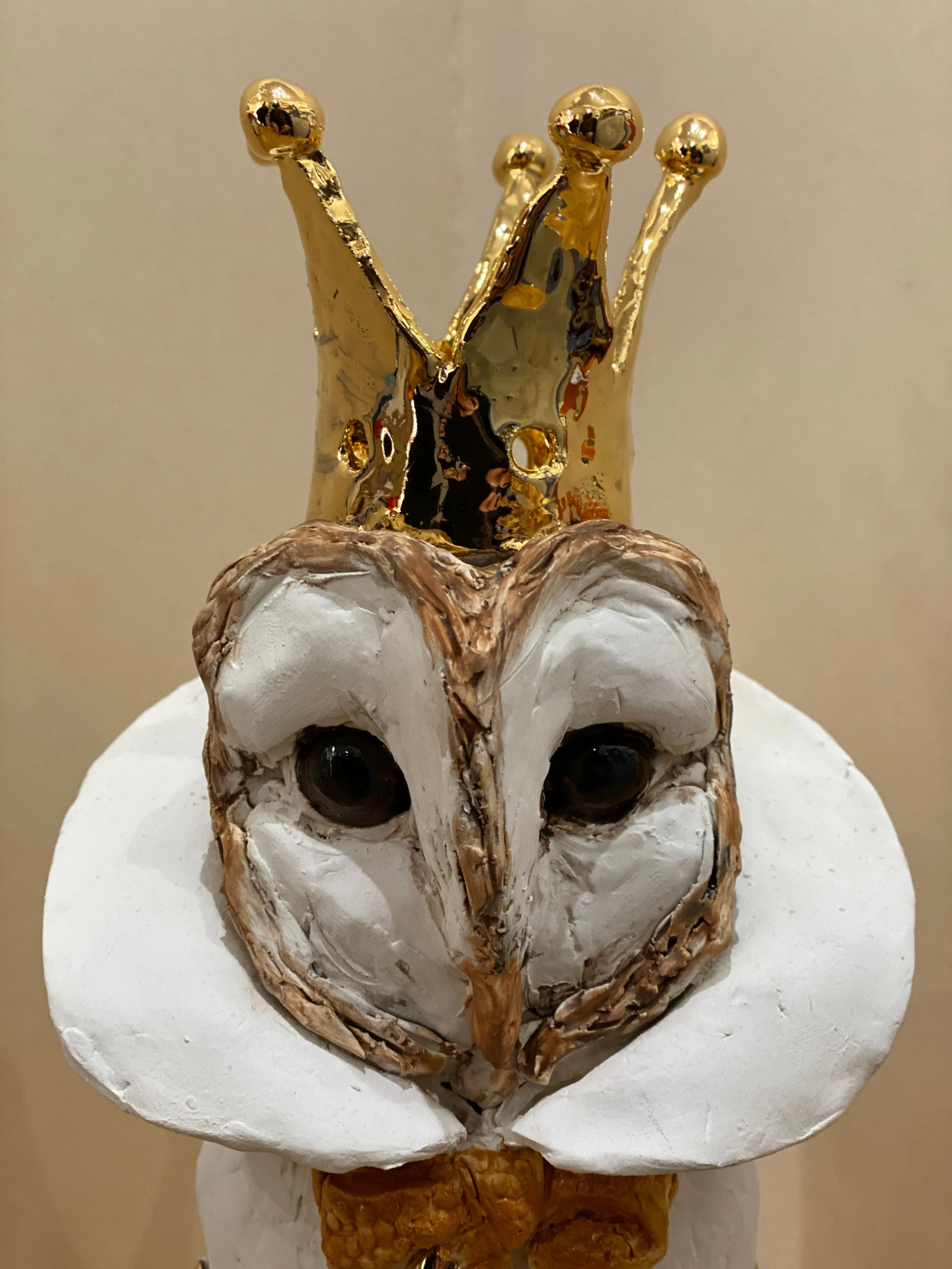 Crowned Owl Bust Original Sculpture by Louise Brown SOLD