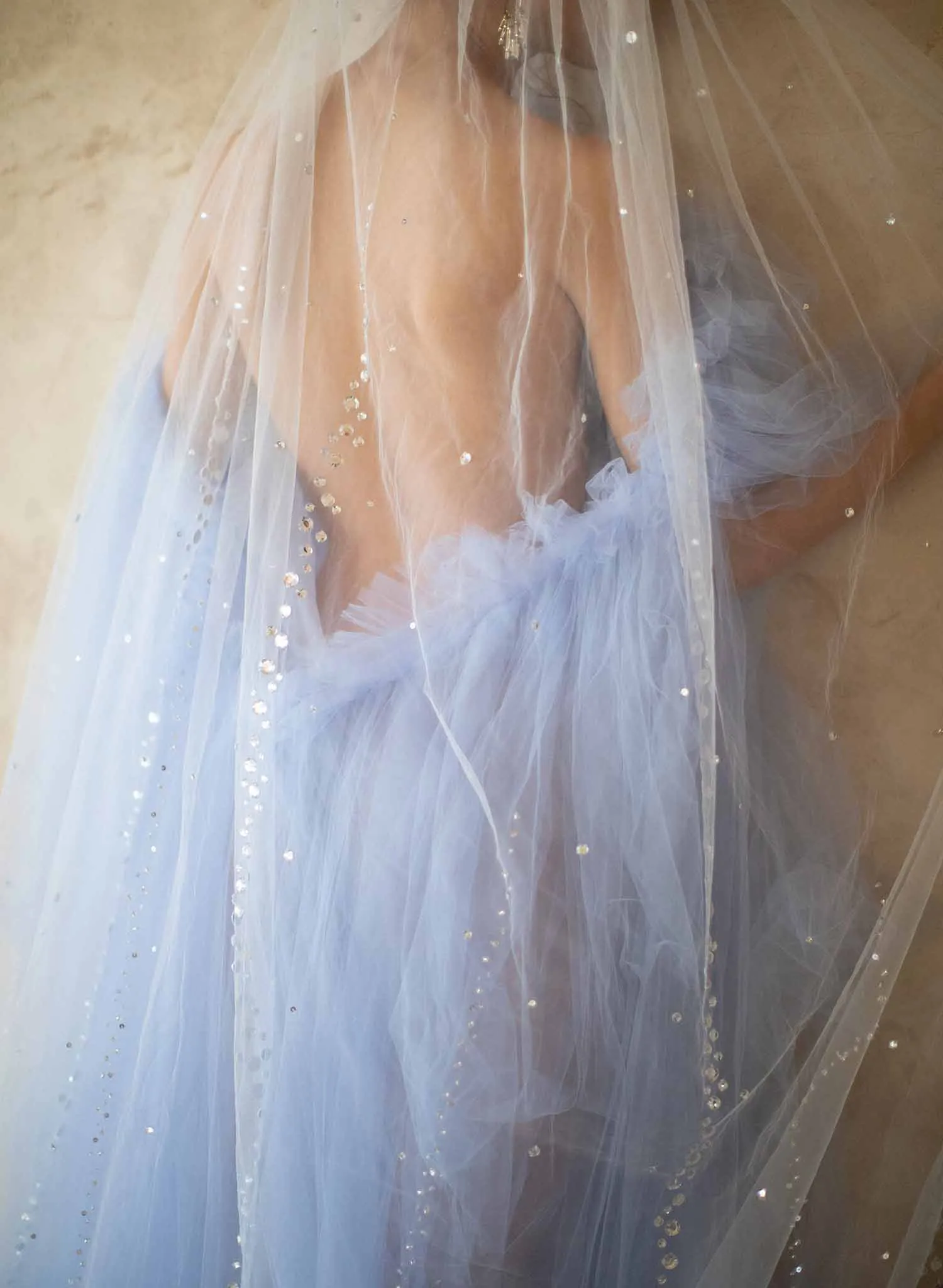 Crystal streamers bridal train veil - Style #2068