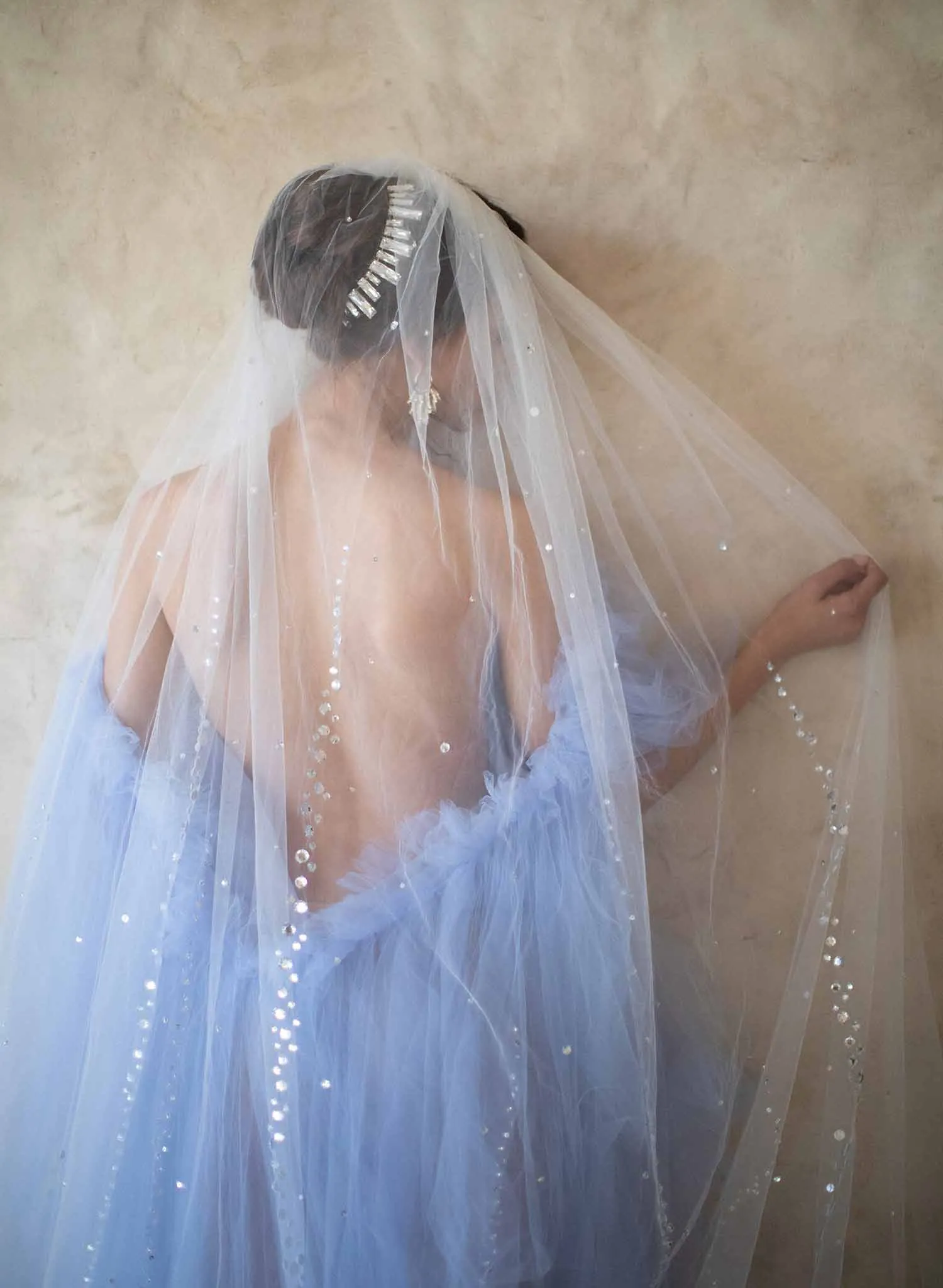 Crystal streamers bridal train veil - Style #2068