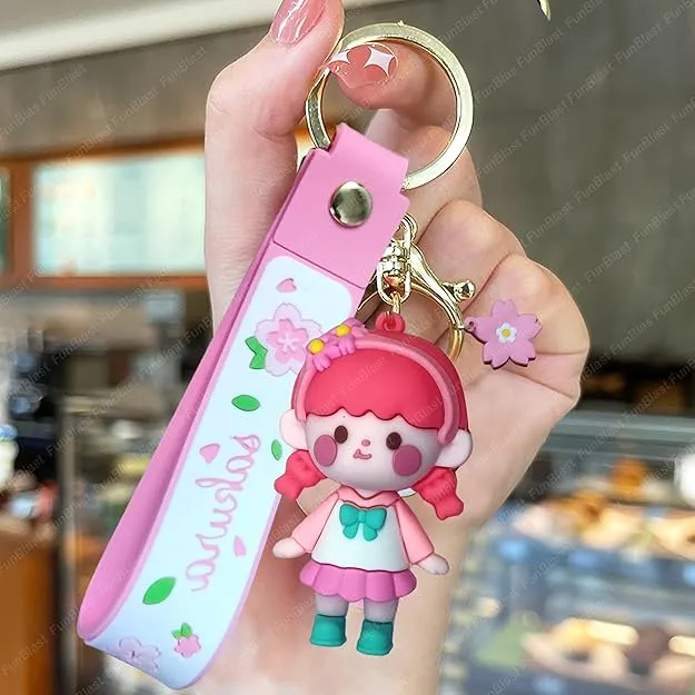 Cute Strawberry Bear Combo For Kids With Mirror, Comb and Silicon Keychain - Pink