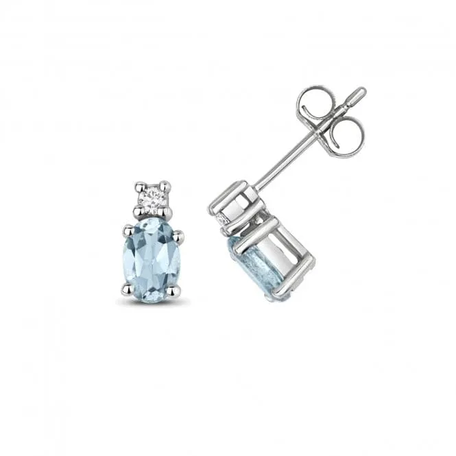 Diamond And Aquamarine Oval Stud Earrings ED249WAQ