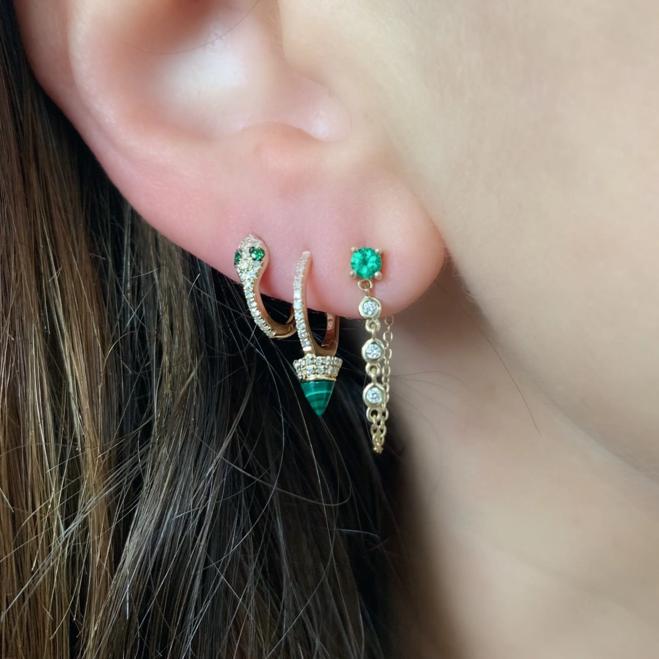 Diamond Huggie Earrings with Turquoise or Malachite Spike