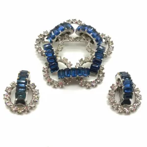 Dior 1950's Blue Crystal Pin/Earring Set