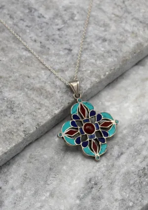 Double Dorjee Flower Sterling Silver Pendant