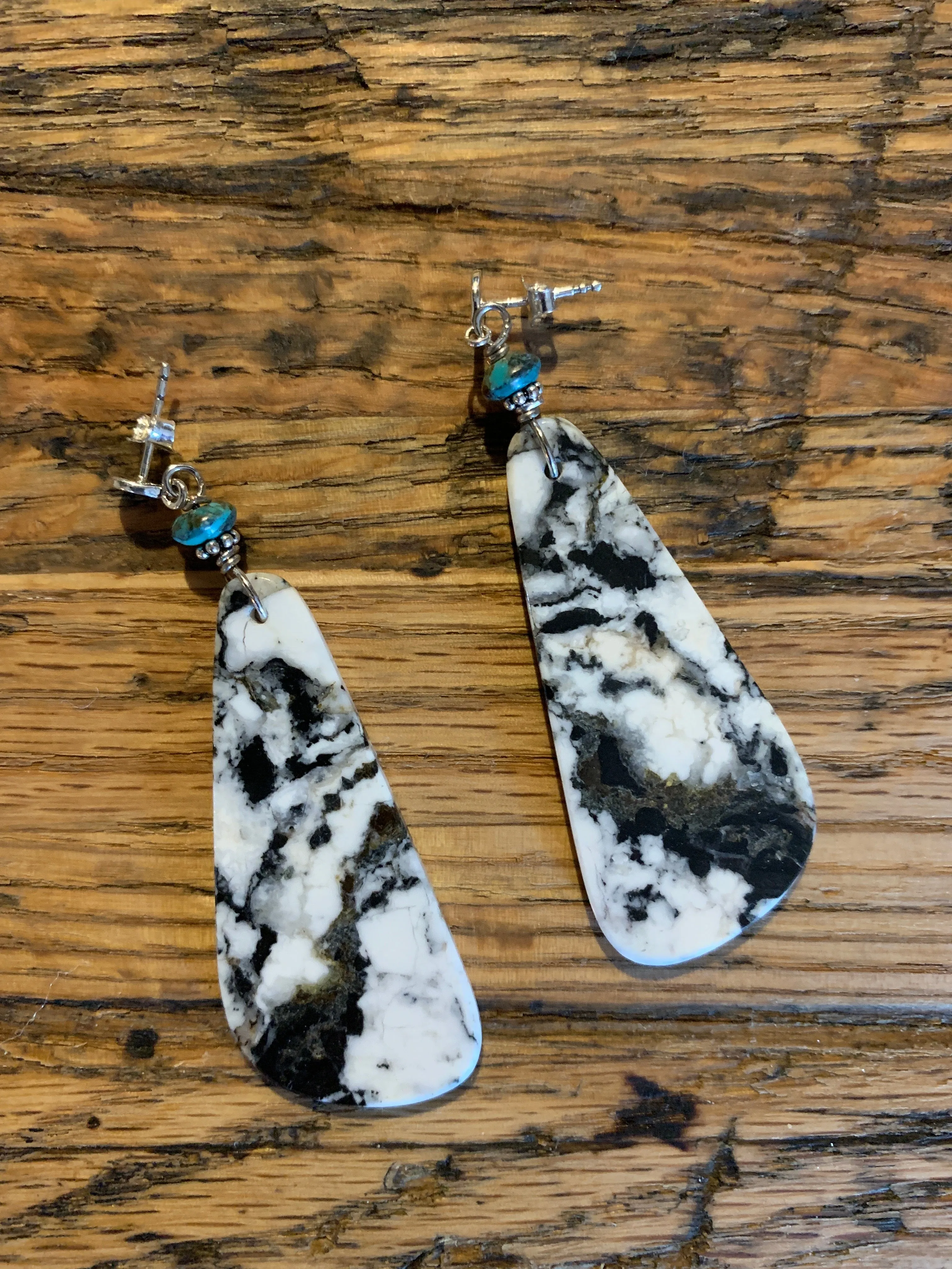 Earrings, White Buffalo Turquoise Slabs - Sale!