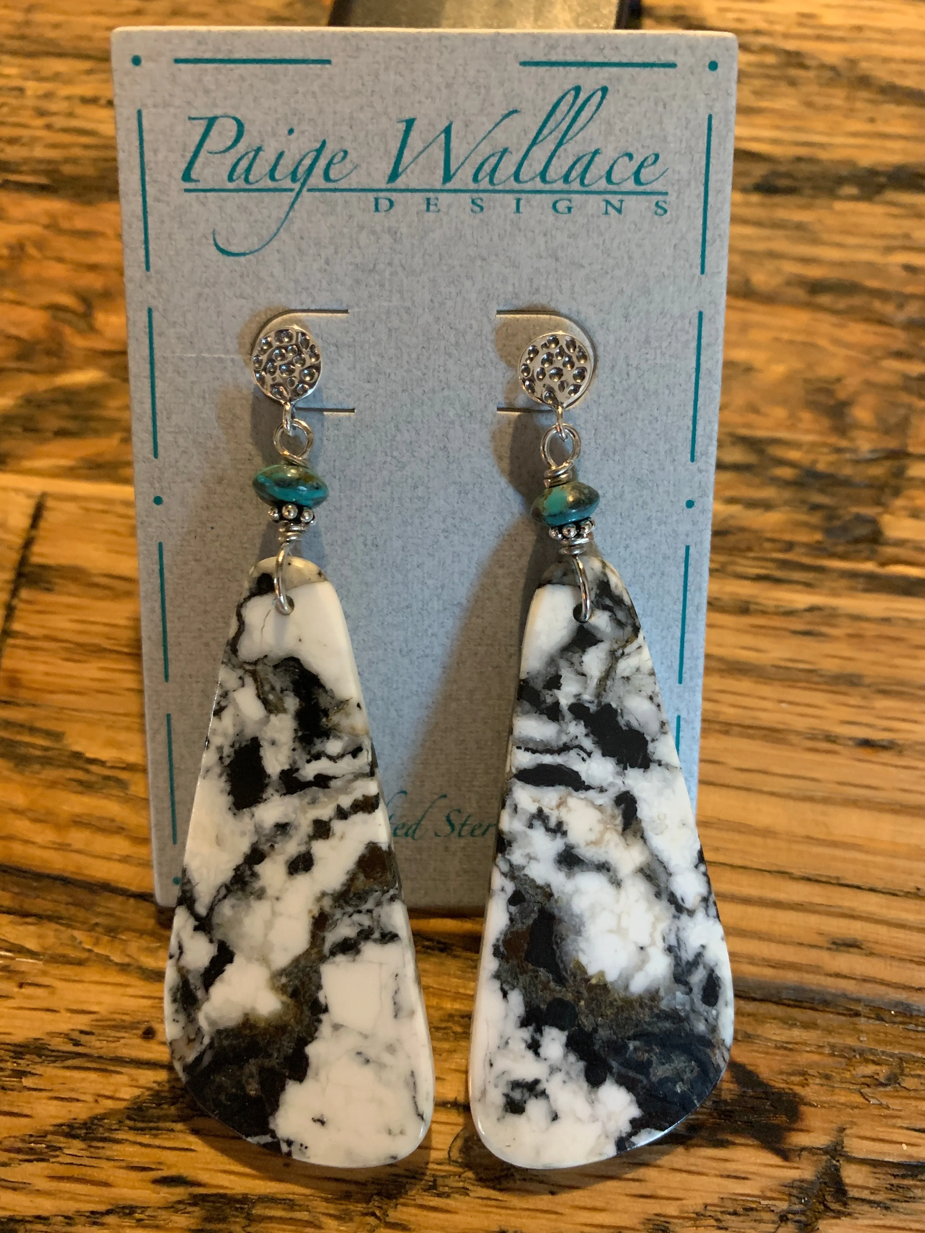 Earrings, White Buffalo Turquoise Slabs - Sale!