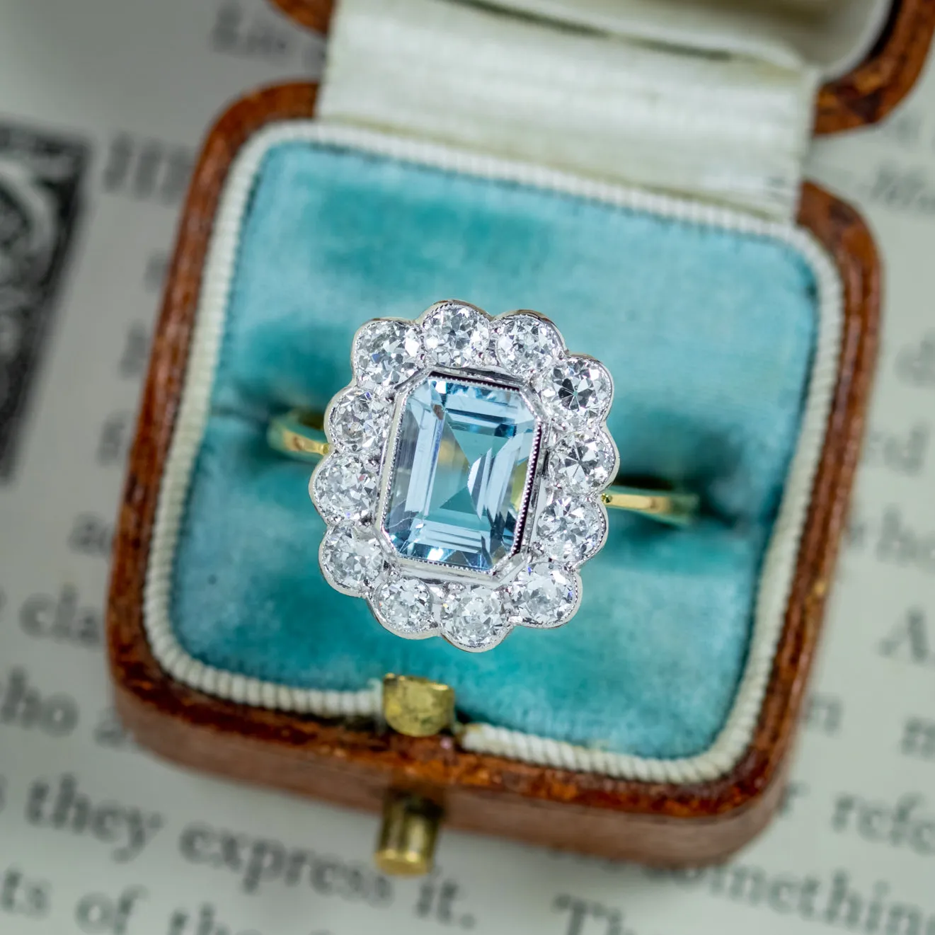 Emerald Cut Aquamarine Diamond Ring 18Ct Gold 1.80Ct Aqua