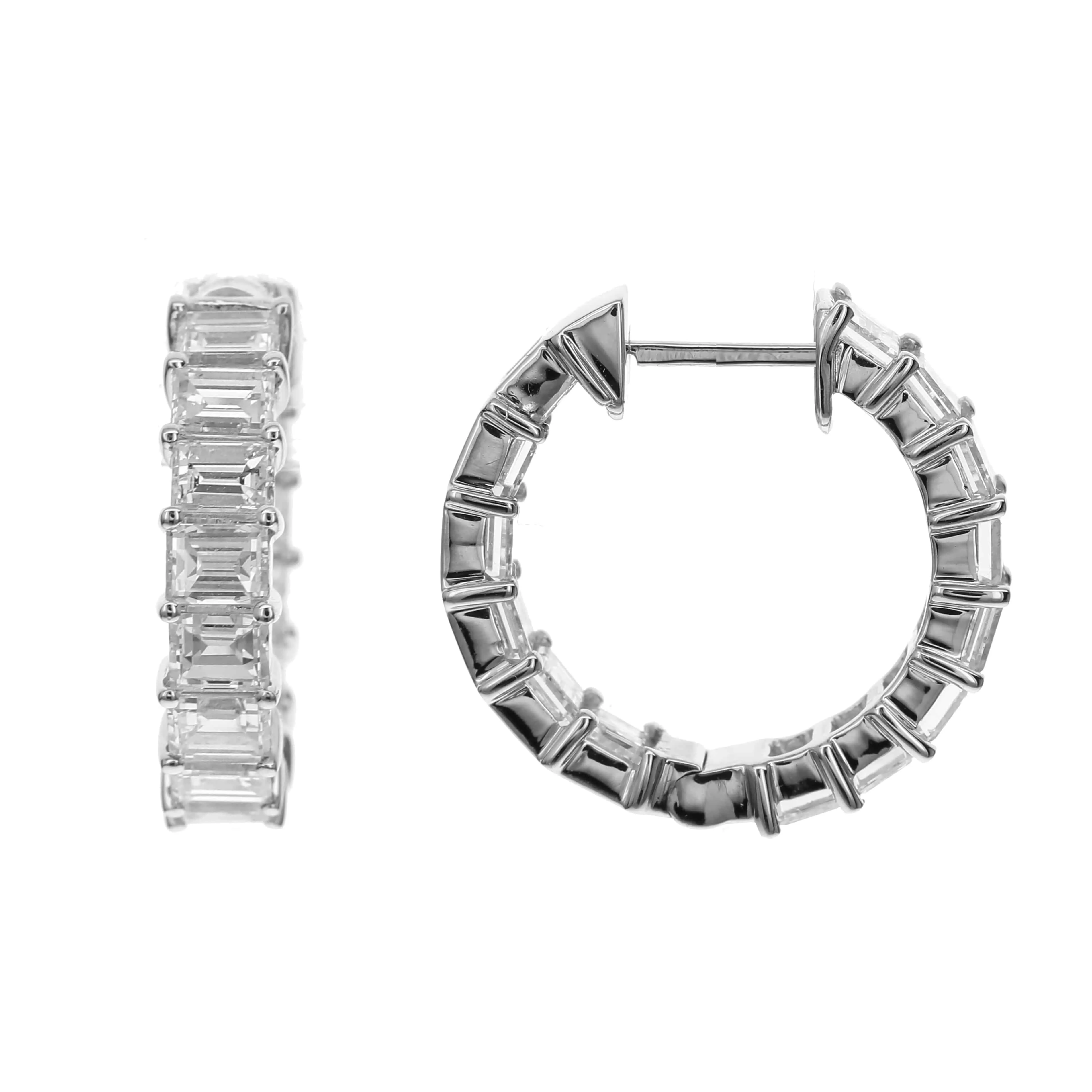 Emerald Cut Diamond Small Hoops