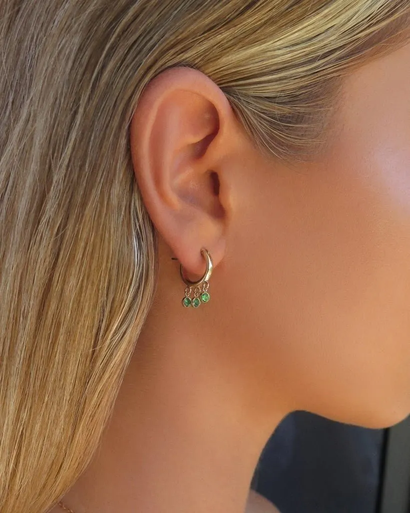 Emerald CZ Shaker Hoop Earrings  - 14k Yellow Gold Fill