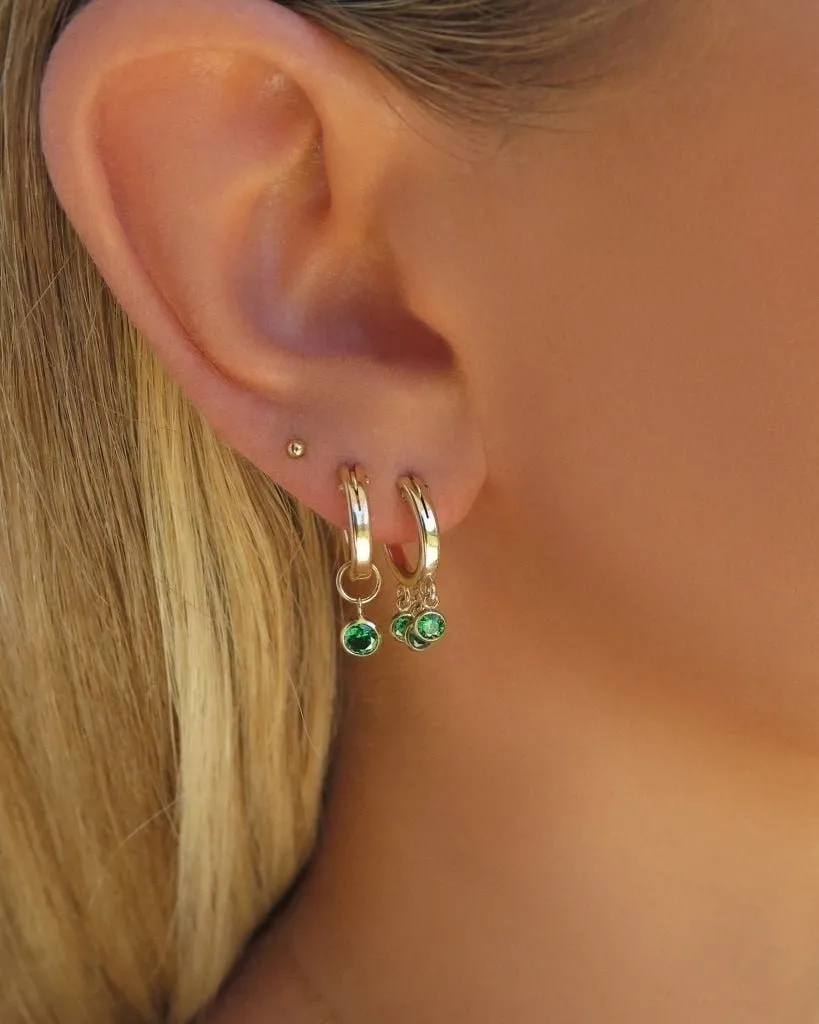 Emerald CZ Shaker Hoop Earrings  - 14k Yellow Gold Fill