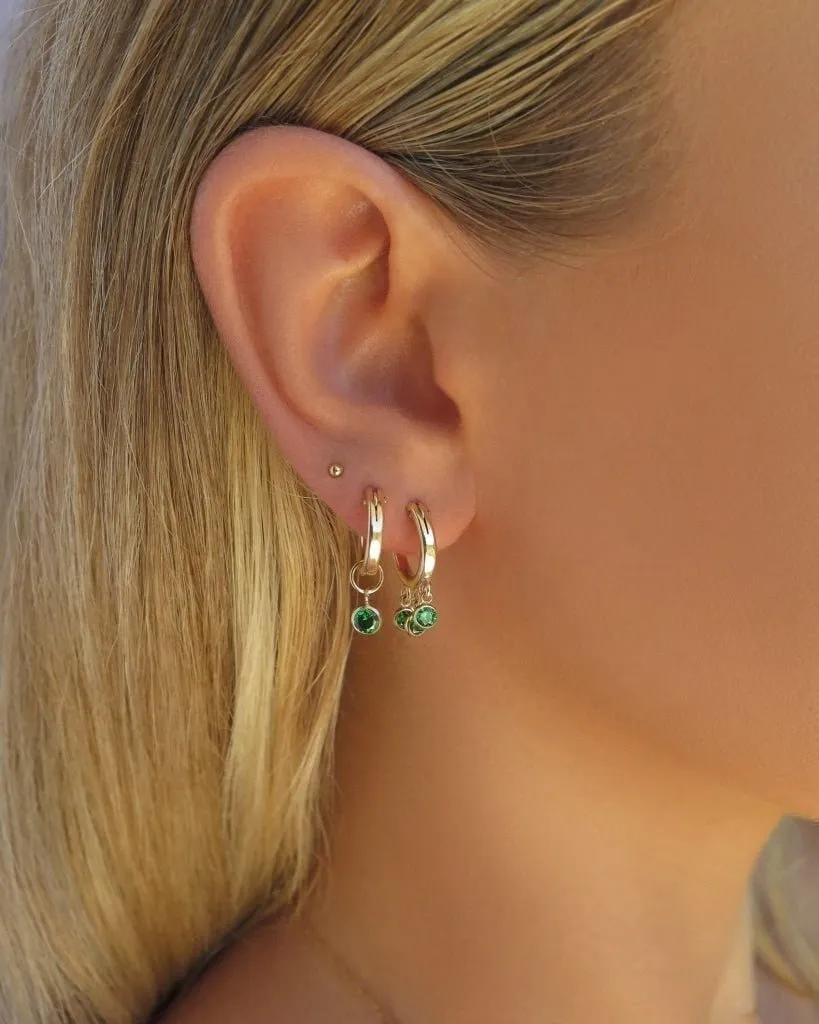 Emerald CZ Shaker Hoop Earrings  - 14k Yellow Gold Fill